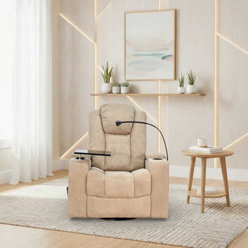 كرسي الملوك استرخاء هزاز دوار مع رف طاولة بيج غامق