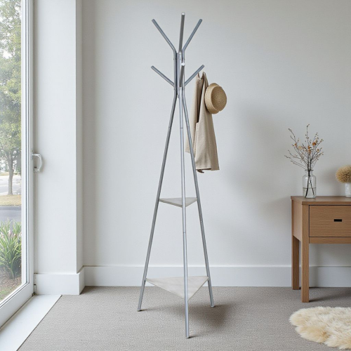 علاقة ملابس معدن برفوف خشبية مودرن