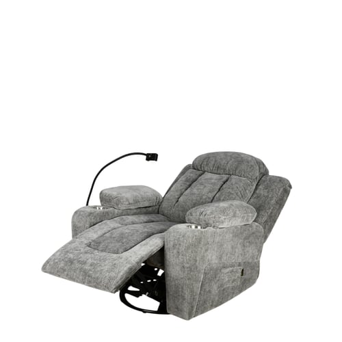 كرسي استرخاء فخم هزاز دوار بحامل جوال رصاصي