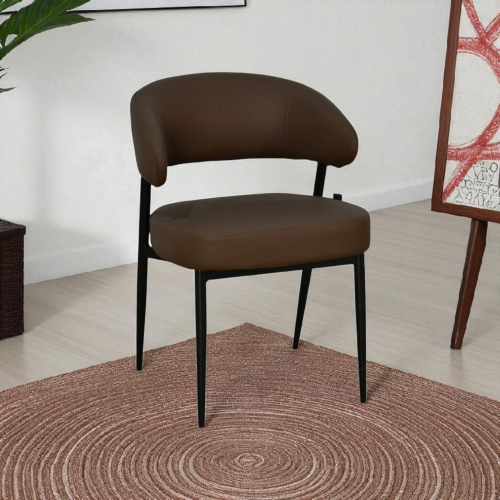 كرسي مفرد مودرن جلد بأرجل معدنية بني