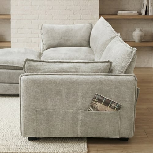 كنبة زاوية مودرن قماش عملية بيج