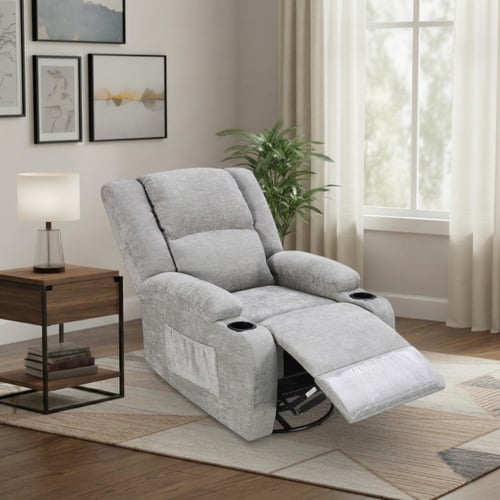 كرسي لواني استرخاء فخم هزاز دوار قماشي مودرن رمادي...