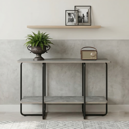 مدخل استقبال خشبي 2 دور بهيكل معدني رمادي