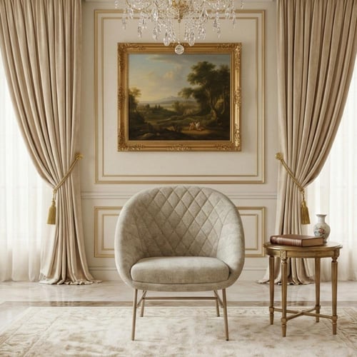 كرسي مفرد مودرن قماشي بقاعدة معدنية بيج