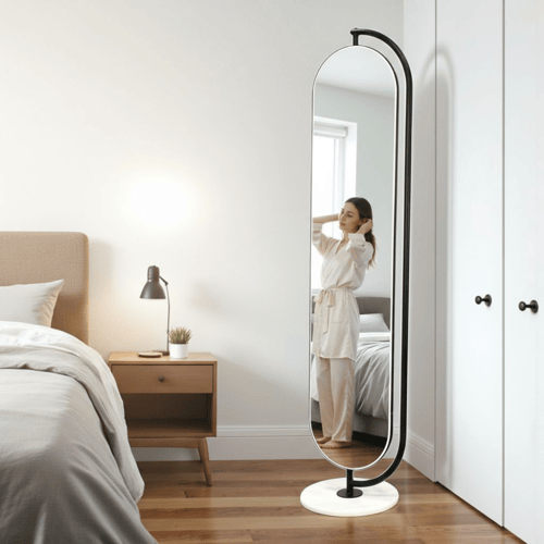 مرآة ديكور استاند معدني مع قاعدة رخام ثابتة