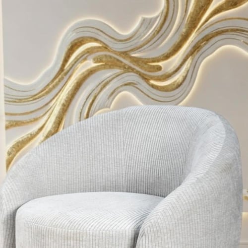 كرسي استرخاء دوار قماشي فاخر رمادي فاتح