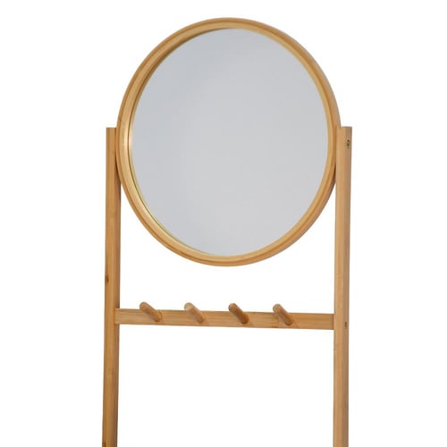 وحدة رفوف خشبية بأدراج قماشية مع مرآة