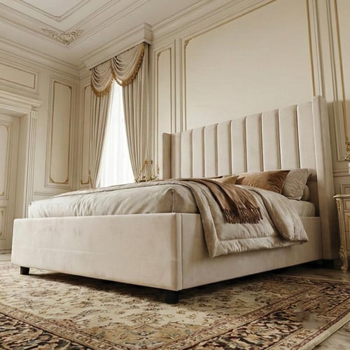 سرير خشبي بتنجيد مخملي فاخر 120×200 سم