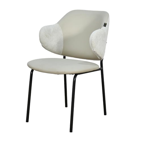 كرسي مفرد مودرن جلد بأرجل معدنية رمادي بيج