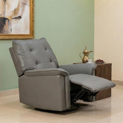 كرسي استرخاء فخم هزار دوار جلد بتصميم عصري رمادي
