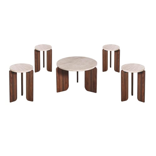 طقم طاولة خدمة 5 قطع خشبي بني