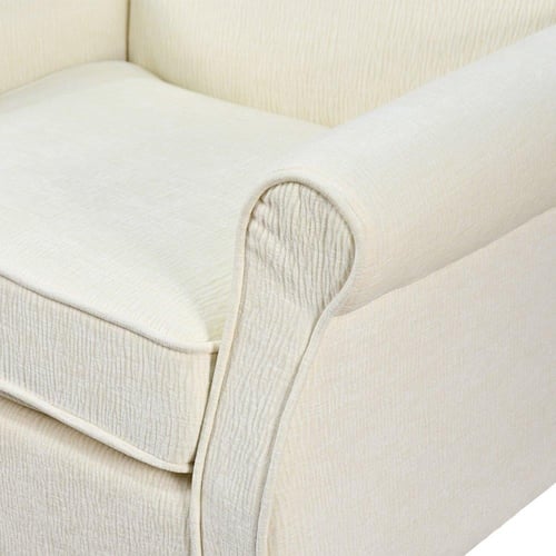 كرسي مفرد فخم قماش بهيكل خشبي مودرن أوف وايت