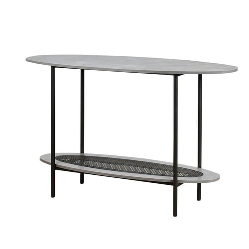 مدخل استقبال خشبي مع رف راتان بوهيمي عصري رمادي