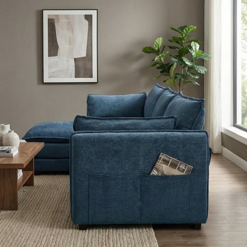 كنبة زاوية مودرن قماش عملية أزرق