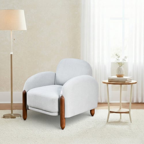 كرسي مفرد فخم قماش بهيكل خشبي مودرن رمادي