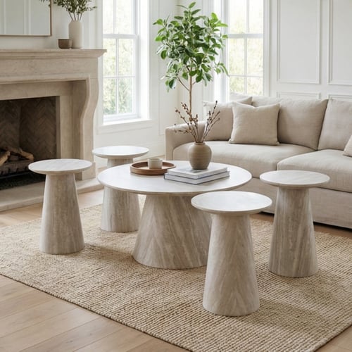 طقم طاولات خدمة 5 قطع خشبي رمادي