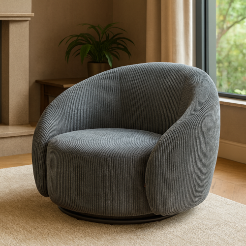 كرسي استرخاء دوار قماشي فاخر رمادي غامق