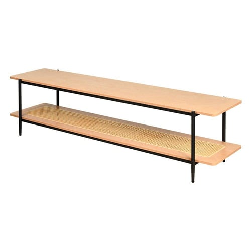 وحدة تلفاز خشب مع رف راتان بوهيمي عصري بني 180 سم