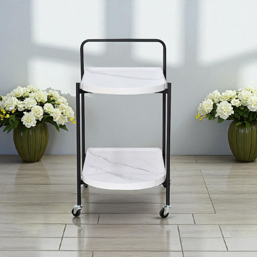 عربة تقديم عصرية من الخشب والمعدن ابيض