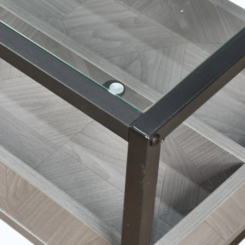 وحدة تلفاز سطح زجاجي ورف تخزين خشبي رمادي 180 سم