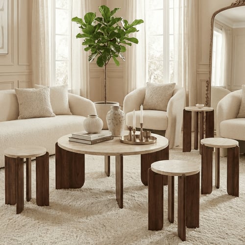 طقم طاولة خدمة 5 قطع خشبي بني