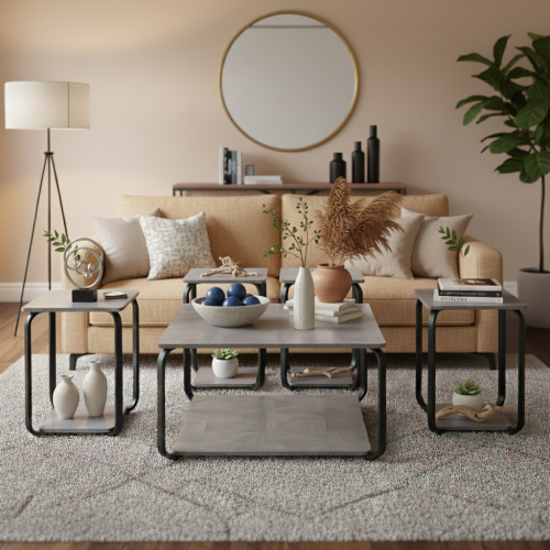 طقم طاولات خدمة 5 قطع 2 دور خشبي