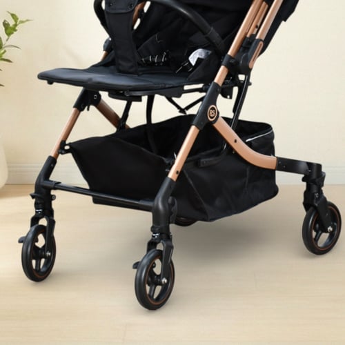 عربة أطفال قابلة للطي قماش بهيكل معدني أسود
