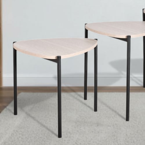 طقم طاولات خدمة 3 قطع خشب بأرجل معدنية