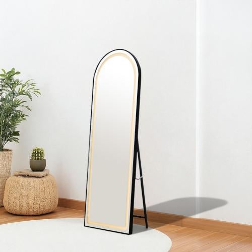 مرآة استاند مضيئة بإطار اسود 170×60 سم