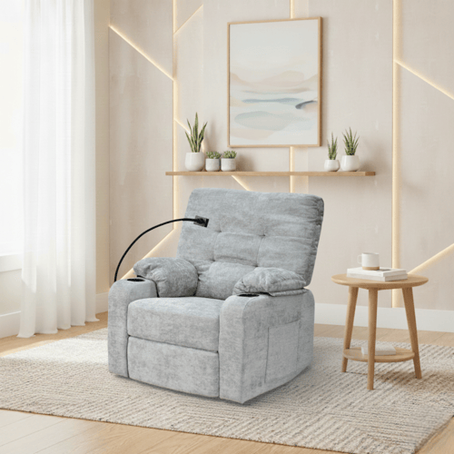 كرسي استرخاء فخم هزاز دوار مع حامل جوال رمادي