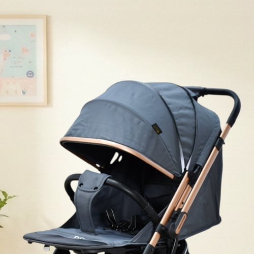 عربة أطفال قابلة للطي قماش بهيكل معدني رمادي غامق