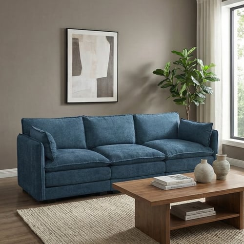 كنبة زاوية مودرن قماش عملية أزرق