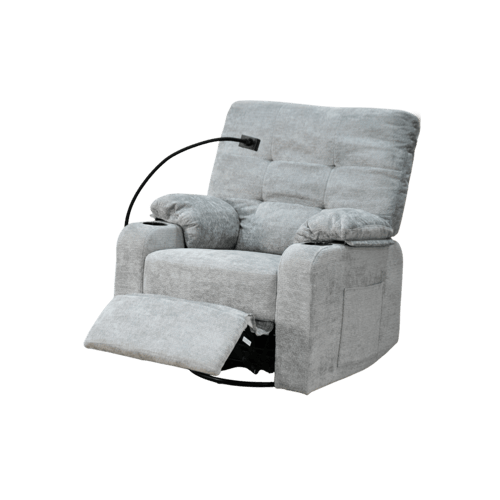 كرسي استرخاء فخم هزاز دوار مع حامل جوال رمادي