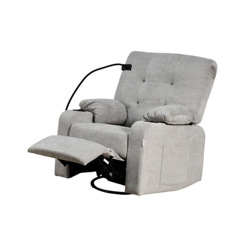 كرسي استرخاء فخم هزاز دوار بحامل جوال رمادي فاتح