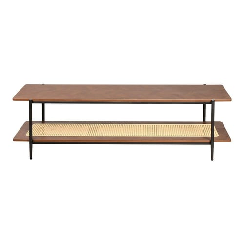 وحدة تلفاز خشب مع رف راتان بوهيمي عصري بني 160 سم