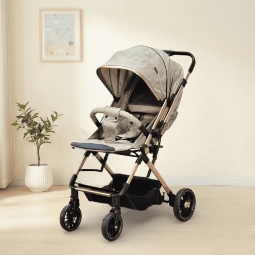 عربة أطفال قابلة للطي قماش بهيكل معدني كافيه