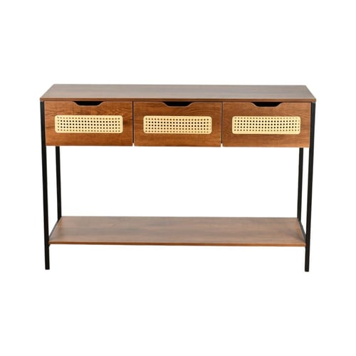 مدخل استقبال خشبي 2 دور بهيكل معدني مع أدراج بني