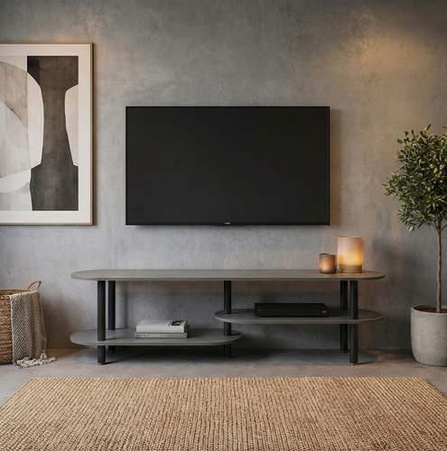 وحدة تلفاز مودرن خشب بهيكل معدني رمادي 180 سم
