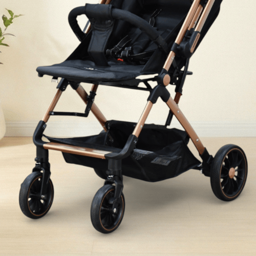 عربة أطفال قابلة للطي قماش بهيكل معدني أسود