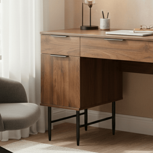 طاولة زينة خشب مع قاعدة معدنية بني