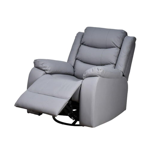 كرسي استرخاء فخم هزاز دوار بتصميم عصري جلد رمادي