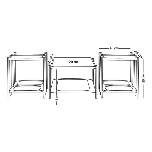 طقم طاولات خدمة 5 قطع من الراتان والزجاج