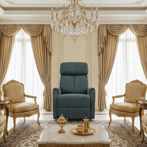 كرسي استرخاء هزاز فخم قماشي بهيكل معدني رمادي غامق