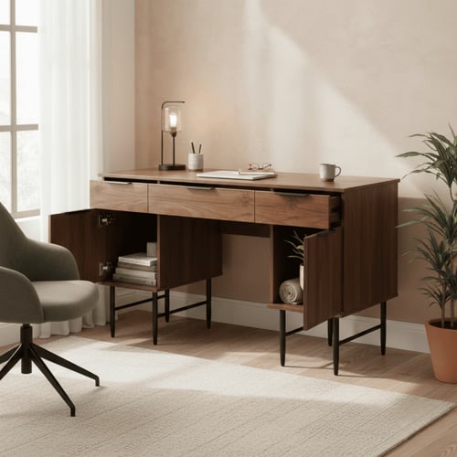 طاولة زينة خشب مع قاعدة معدنية بني