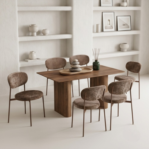 طاولة طعام خشب بني مع 6 كراسي مودرن – M-034 BROWN
