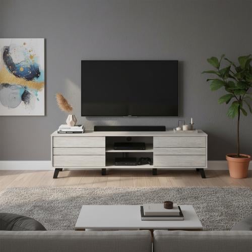 وحدة تلفاز مودرن خشبية رمادي 160 سم