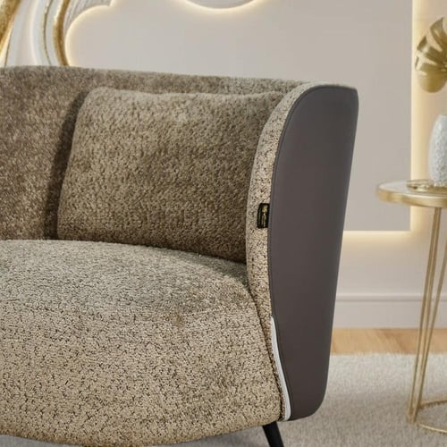 كرسي مفرد فخم مودرن قماش بظهر جلد كافيه