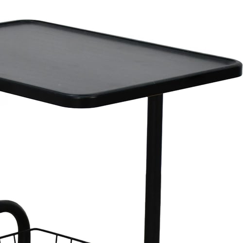 عربة تقديم سطح خشبي مع رف تخزين معدني