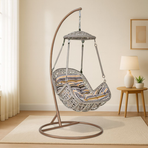 أرجوحة معلّقة مودرن بتصميم شبكي رمادي ووسادة مريحة