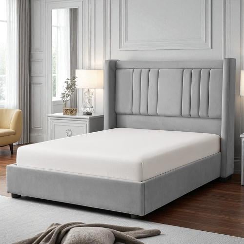 سرير خشبي بتنجيد مخملي 120×200 سم